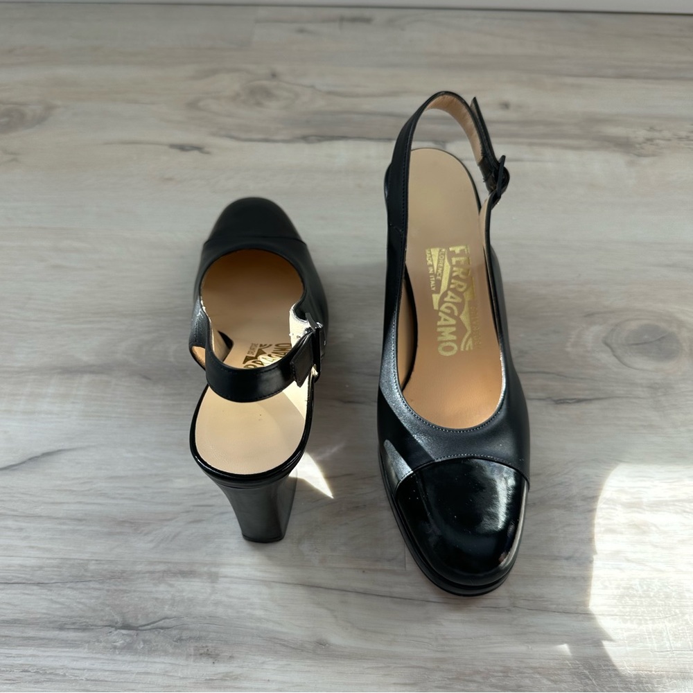 Vintage Ferragamo Nero Patent Calf Slingback Heels
- Size (6.5) - Picture 6 of 10